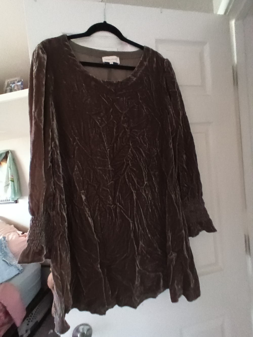 Dear John Crushed Velvet Long-Sleeve Tunic - Brown